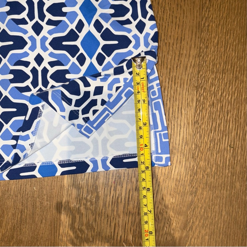 J. McLaughlin Catalina Cloth Tunic Top Size Large Blue White Geometric Coastal - Picture 12 of 12